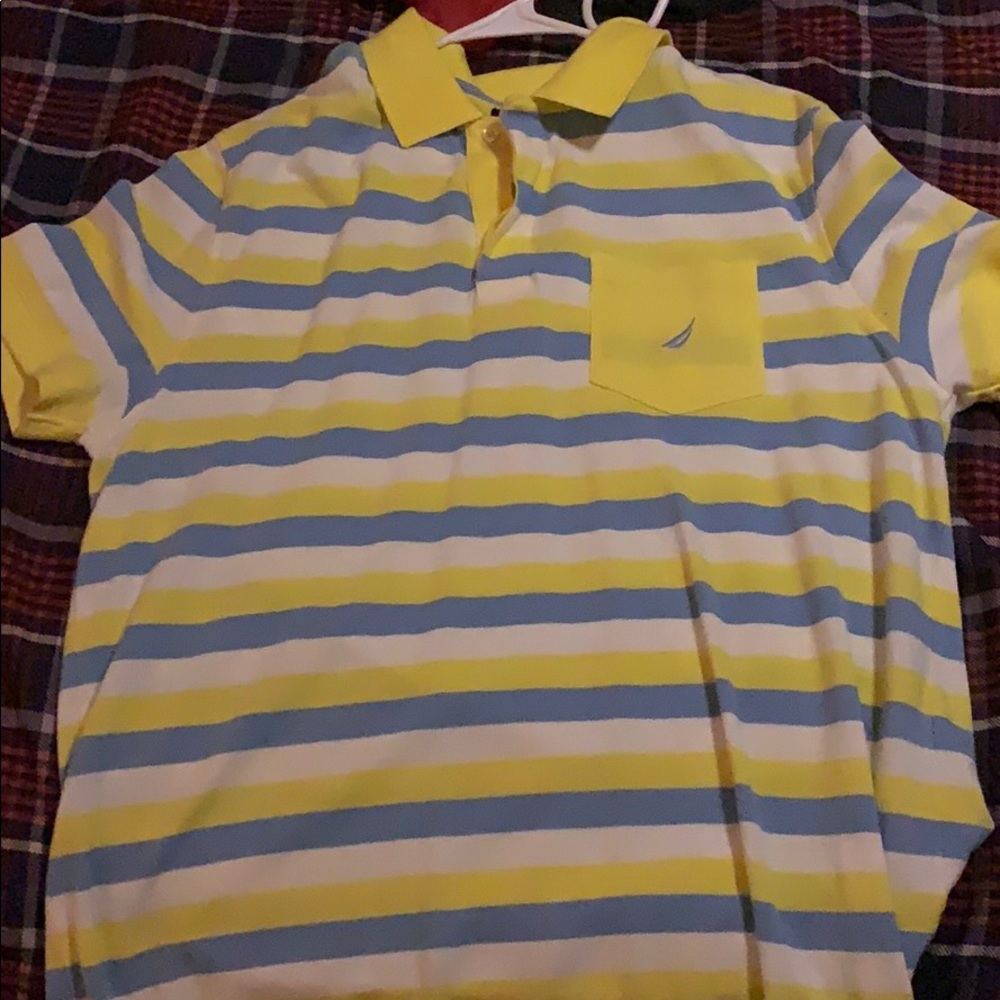 Nautical-XL-Blue/Yellow striped- collard shirt